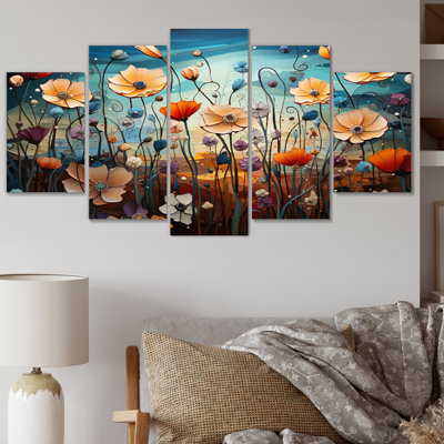 Motif floral de pointillisme floral Rhapsody - impression sur toile florale - 5 panneaux