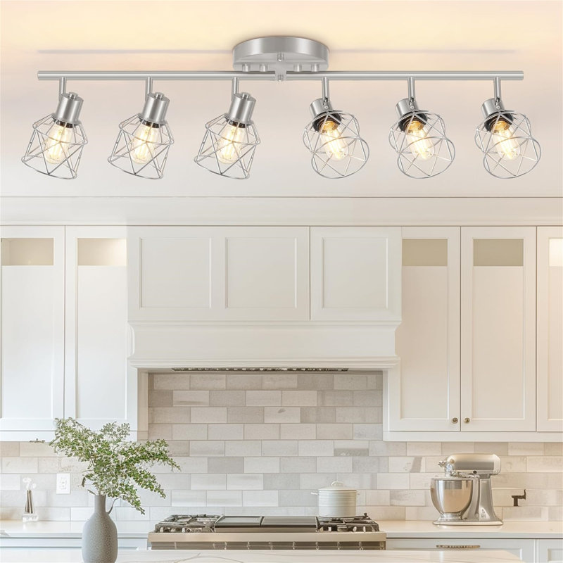 Semi Flush Mount Ceiling Light, Brushed Nickel, 6 Lights