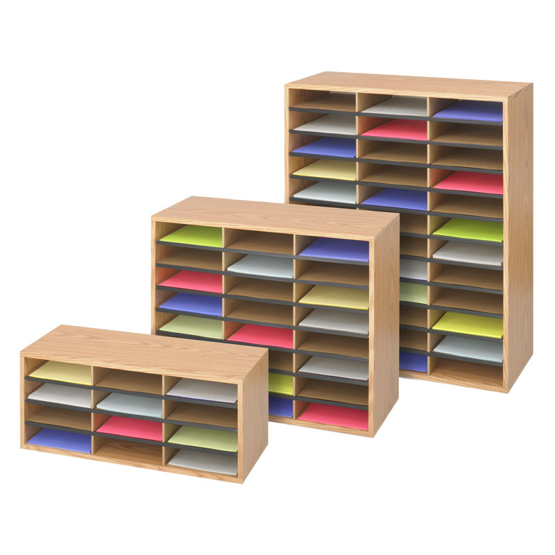 Medium Oak 24-Compartment Wooden Literature Organizer