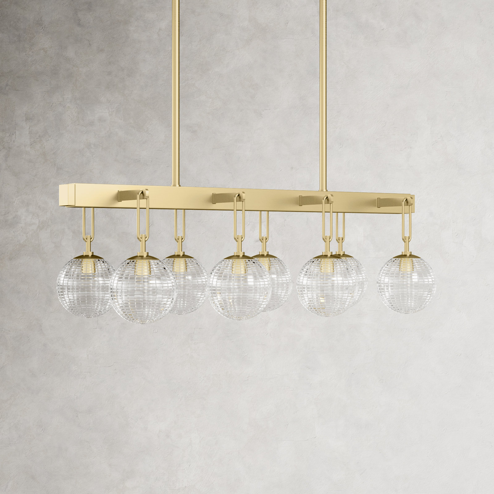 8 Light Glass Dimmable Pendant, Aged Brass