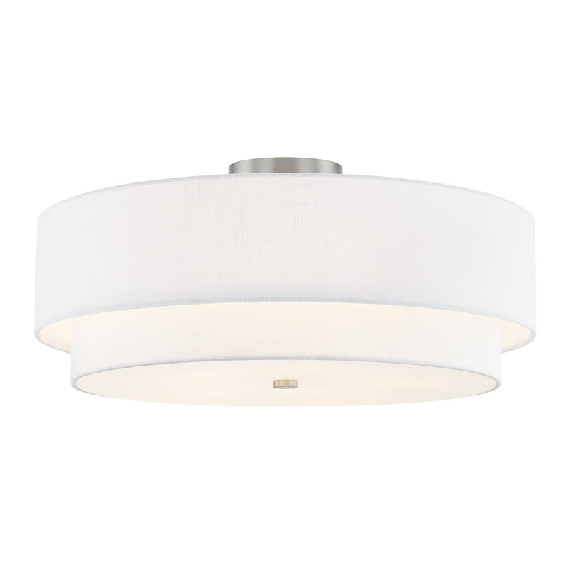 Textile-Classic Tiered Drum Semi-Flush - Linen Fabric Shade - 22”L x 22”W x 9.5”H, White