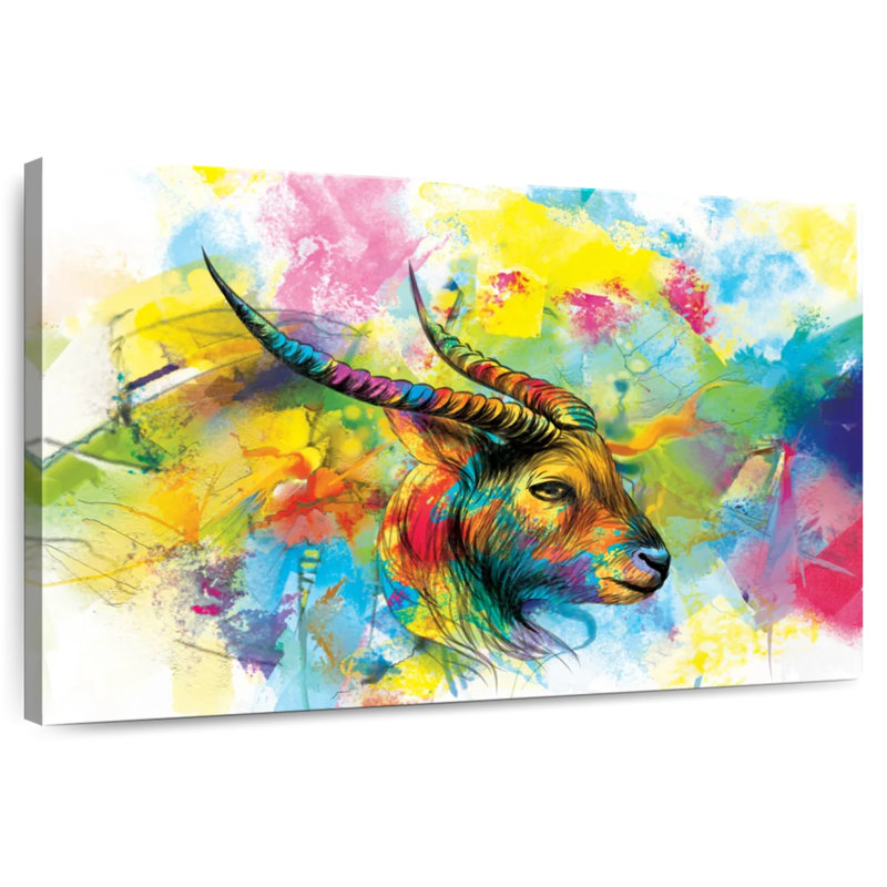 Brampt Horned Goat Paint Splash, 32" H x 48" W