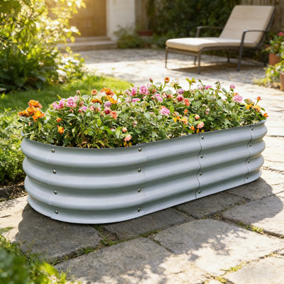 Gardmax Galvanized Raised Garden Bed, Lightweight Planter Boxes Outdoor With Easy Assembly, Large Garden Bed For Vegetables, Fruits, Flower Silver