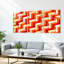 Ensemble de 3 tableaux abstraits sur toile tendue, motif géométrique en zigzag