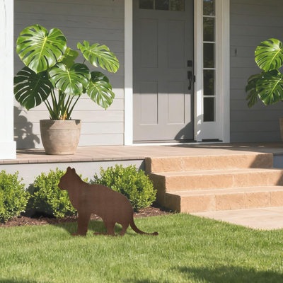 Garden Cat - Metal Animals Accents, Metal Cat Sitting In Garden, Decorations Gift, Outdoor Garden Sign
