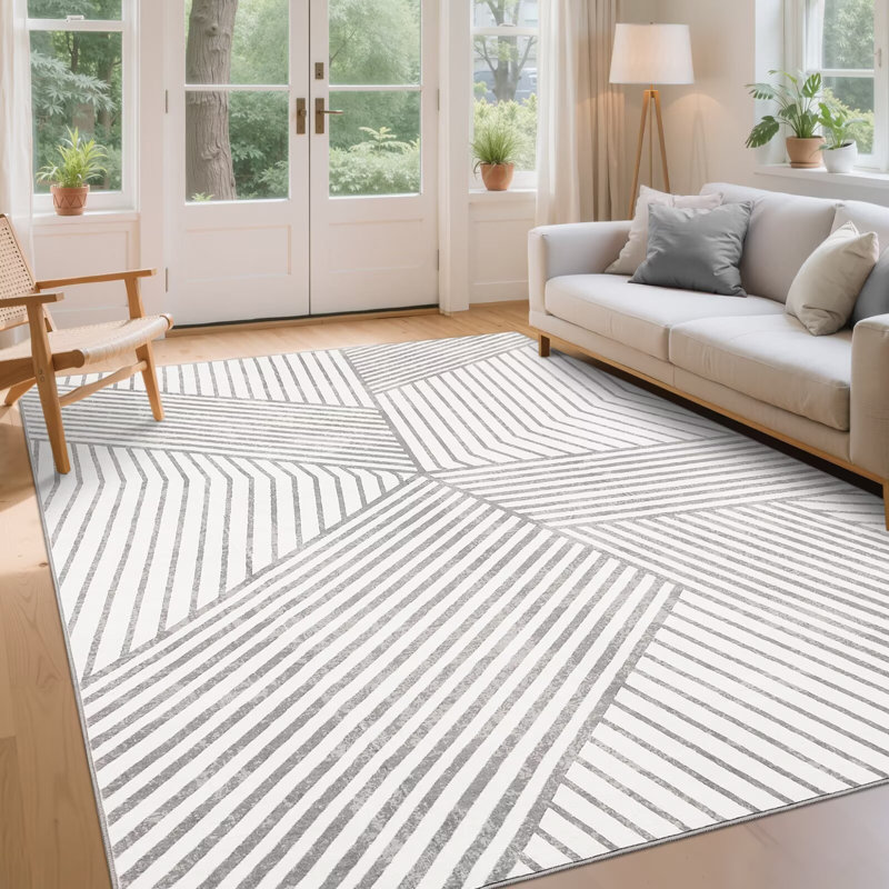 Extra Large Striped Machine Washable Area Rug Geometric Non-Slip Non-Shedding Indoor Outdoor Carpet Low Pile Thin Floor Covering
