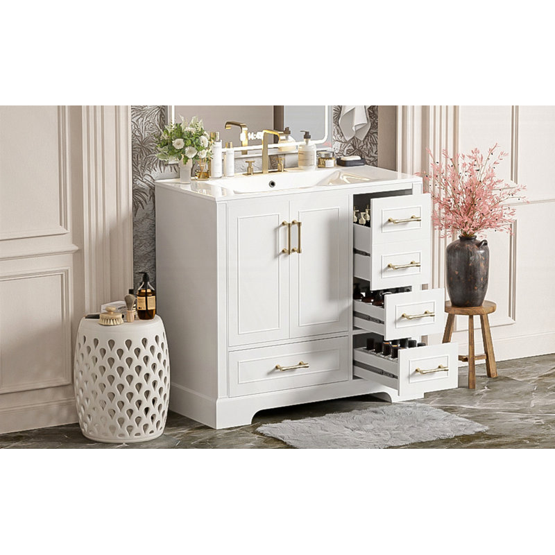 Meuble-lavabo traditionnel 36 "avec lavabo en céramique, Blanc