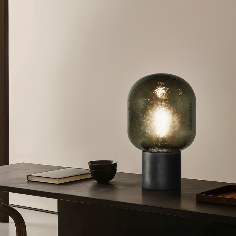 Bruce LED Table Lamp with Cement Base and Textured Glass Dome