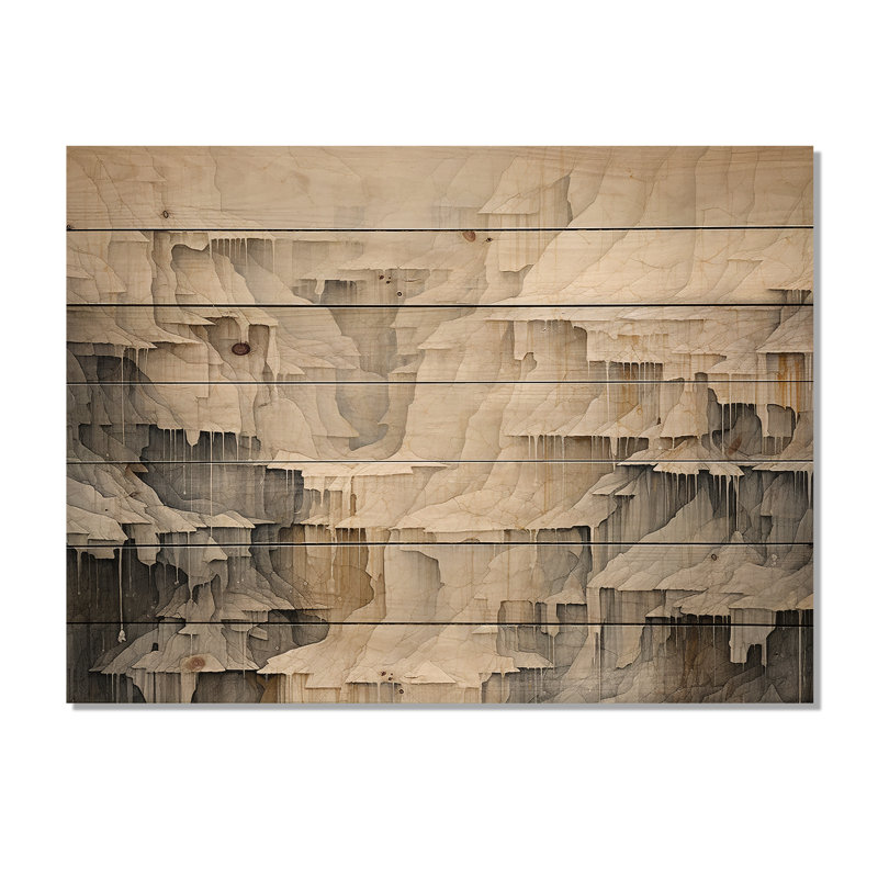 Beige et gris, simple cascade de falaise - panneau de bois en cascade, art mural sur bois de pin naturel, H 10 po x l 20 po