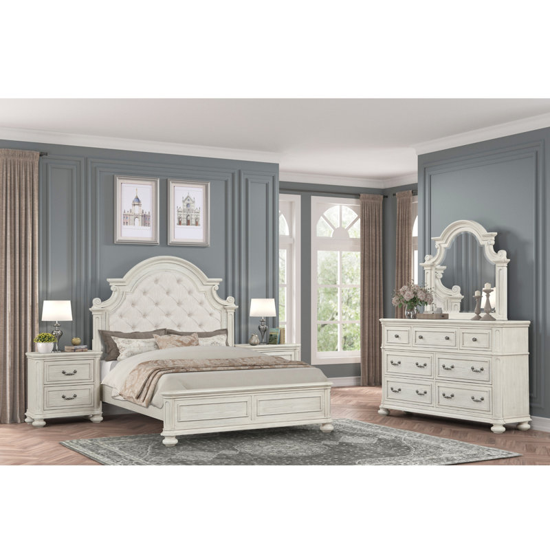 Nilsen French Traditional 5-Piece Bedroom Set, Antique White, Queen, Queen