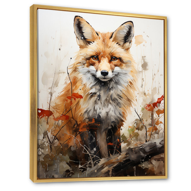 Fox Wilderness Observer - Art mural de renard pour le salon, Cadre flottant doré, H 44 po x l 34 po x P 1,5 po
