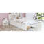 Lit simple blanc avec support de rangement pour tête de lit et garde-corps - Compartiments de construction durables-130080256