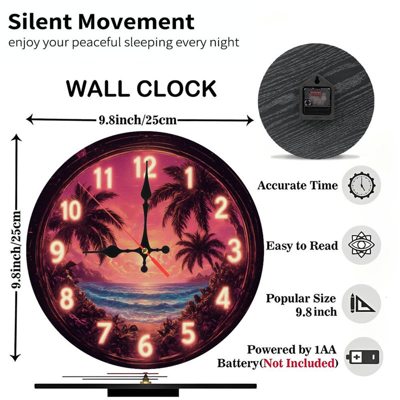Horloge effet néon Tropical Sunset Beach
