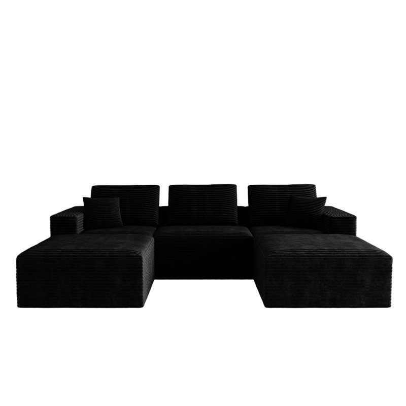 Siège de canapé modulaire 106,30 * 70,87 po, canapé rembourré compressé pour le salon, la chambre à coucher, l’appartement, aucun assemblage requis, combinaison gratuite de 5 pièces, tissu en velours côtelé moelleux, noir