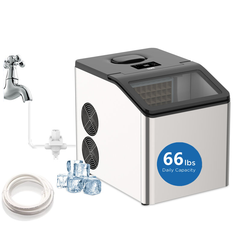 Machine à glaçons de comptoir en acier inoxydable SOOPYK avec conduite d'eau capacité quotidienne de 67 lb