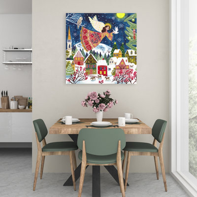 Angel Of Peace Square Christmas Abstract Contemporary Christmas Tree Bird Deer Winter Architecture Wall Art Print 1 Piece Wrapped Canvas Wall Art