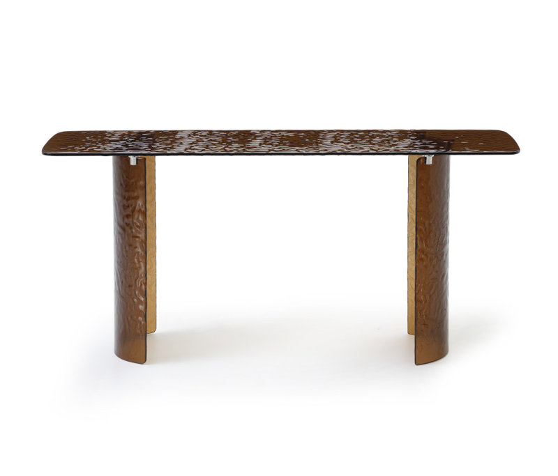 63" Bronze Glass Double Pedestal Console Table