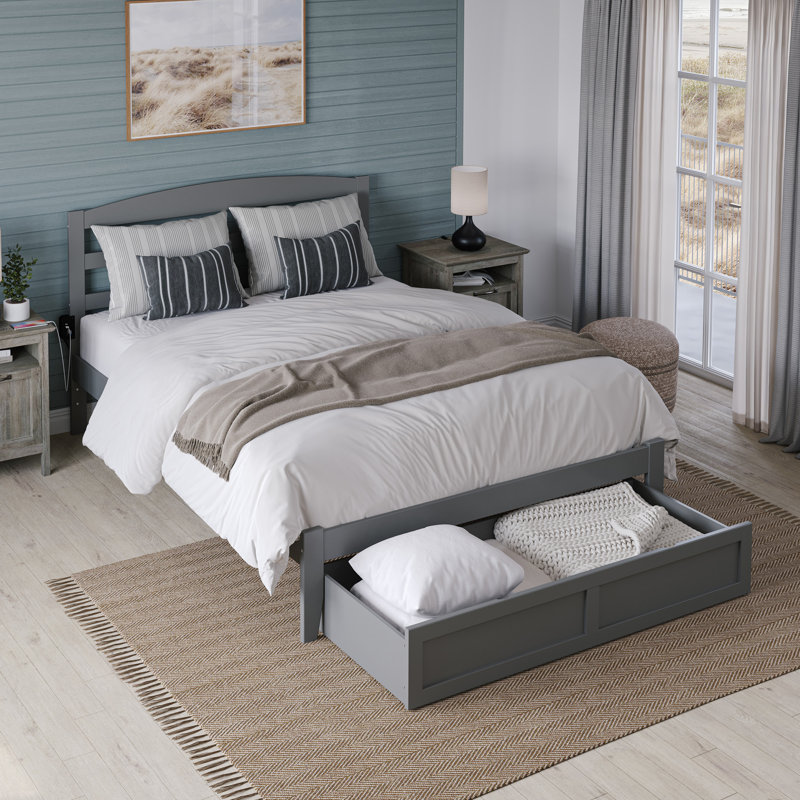 Elliana Solid Wood Slat Storage Bed, Walnut, Full/Double
