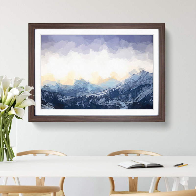 Yellow Sky Above the Mountain in Abstract - Picture Frame Graphic Art Print, 60cm H x 91cm W x 2cm D, Walnut