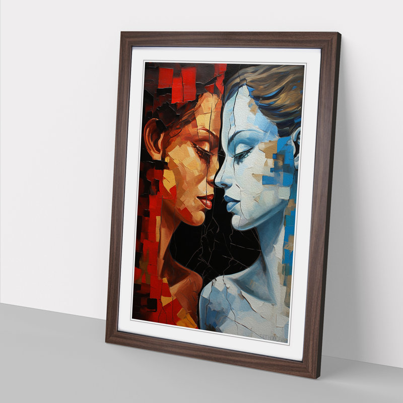 XYZ-FRM-V1223-6326 Two Women In Love Hard Edge Painting - Single Picture Frame Print on Wood, Walnut 