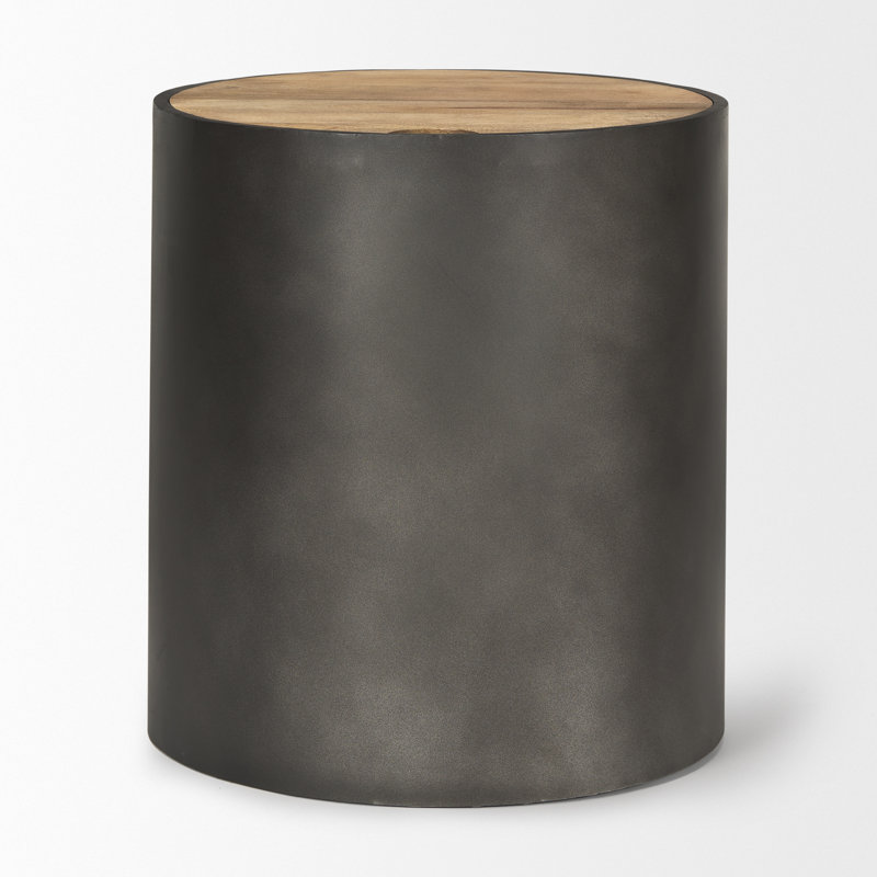 Janvey Solid Wood Top End Table, Light Brown Top/Black Base