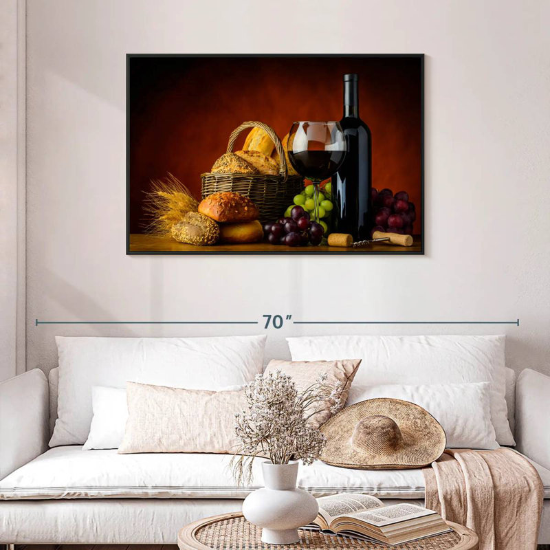 Wine And Bread, 43" X 29", Floating Frame Black