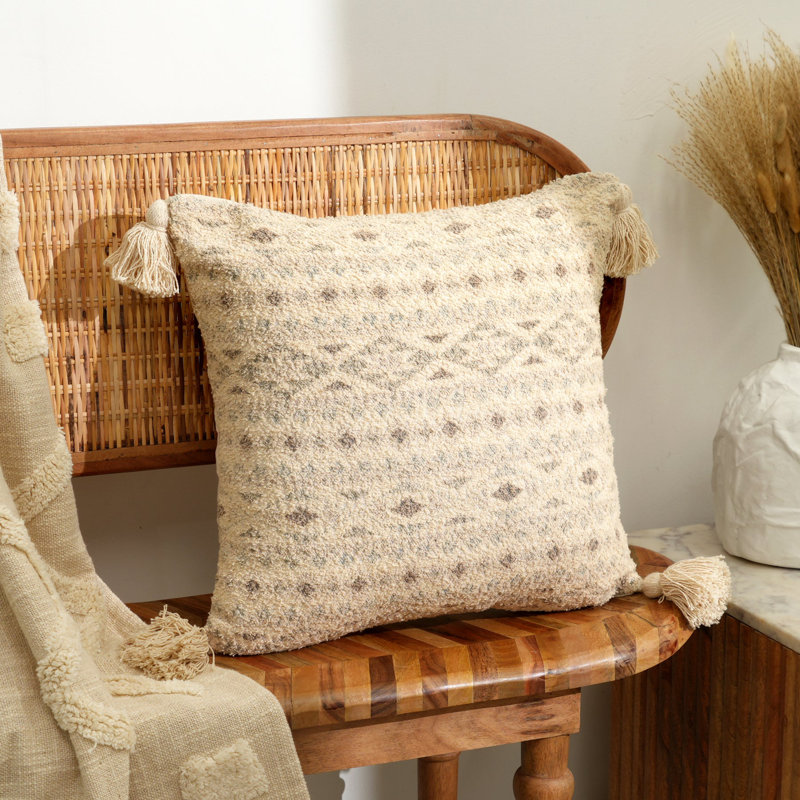 Beige Lumbar Cushion, Square 45cm, Beige Geometric