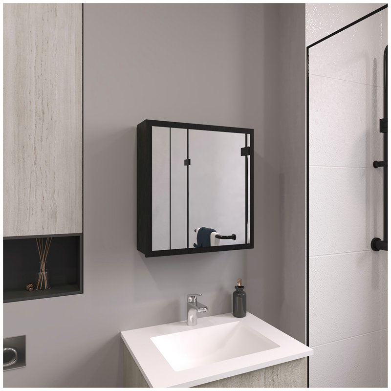Armoire à pharmacie avec miroir H 21,1 po x l 19,7 po Duma, une porte avec quatre tablettes intérieures pour la salle de bain, blanc cuisine