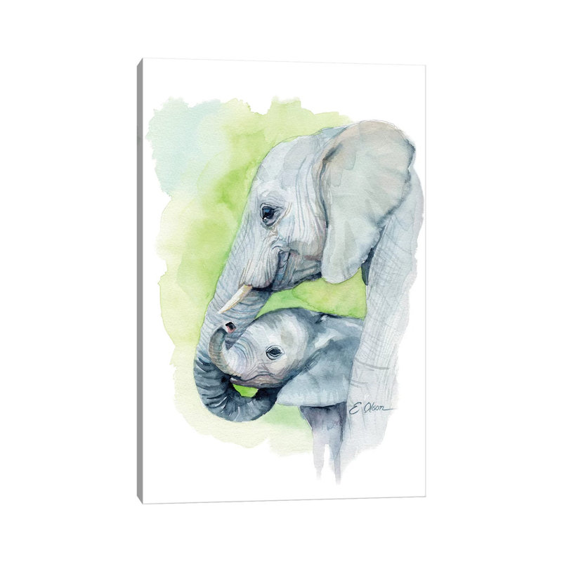 Mother And Baby Elephants I by Watercolor Luv - Wrapped Canvas Painting, 30.48cm H x 20.32cm W x 1.91cm D