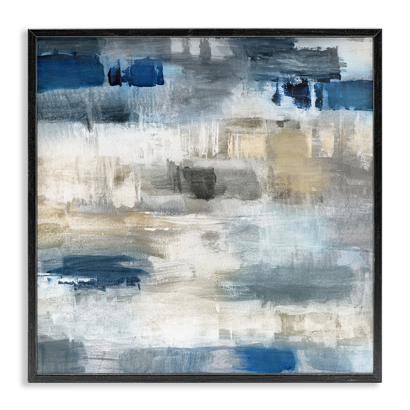 «Neutrals & Blue Abstraction Giclee Art», design par Charity Henderson, H 12 po x l 12 po, Giclée encadrée noir minuit