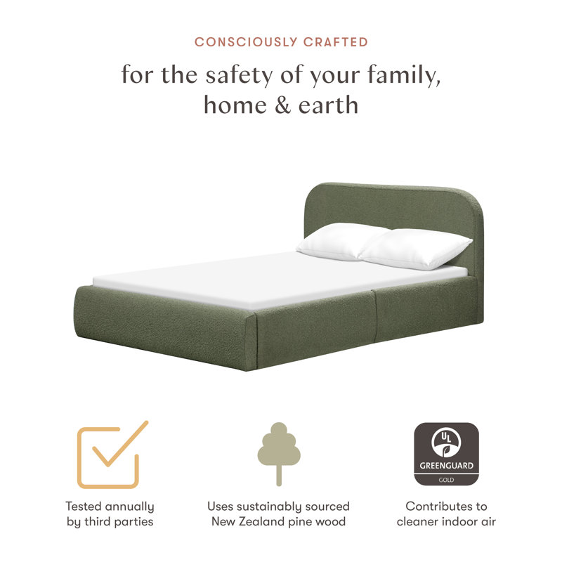 Nara Twin Bed, Full, Performance Olive Boucle