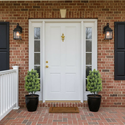 2-Pack Artificial Pine Topiary Plants - Faux Evergreen Shrubs With Ground Stakes For Outdoor Patio, Front Door, And Indoor Tabletop Decor