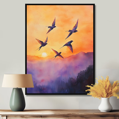 Swallows Birds At Sunset IV - Art mural oiseau