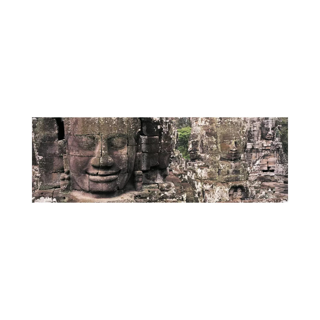 Stone Faces Bayon Angkor Siem Reap Cambodia - Wrapped Canvas Panoramic Photograph