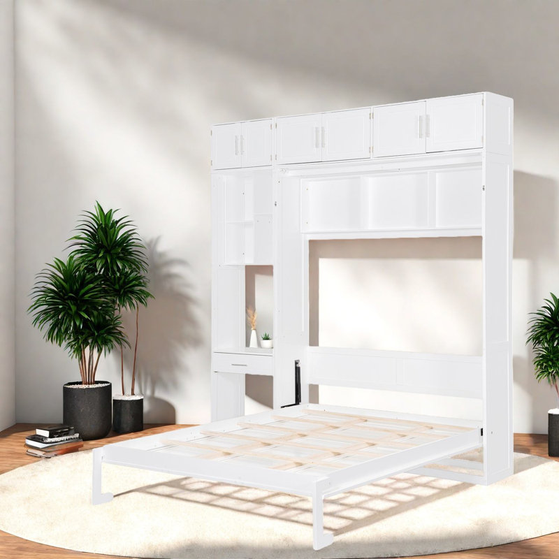 Grands lits peu encombrants avec bureau et rangement, style moderne, solution compacte pour la maison
