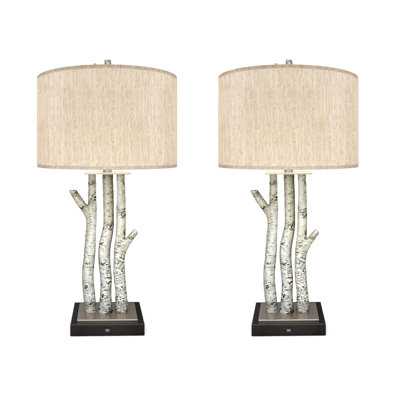 Birchwood Trio - 29.5" Table Lamp with USB - Set of 2 - White Wash Finish