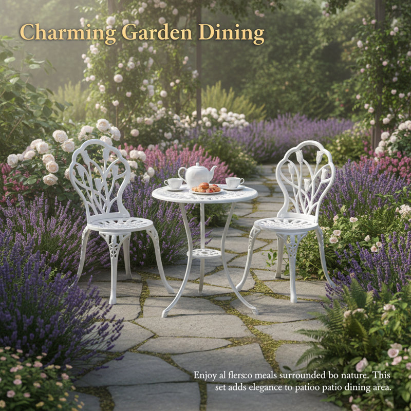 Modern 3-piece Outdoor Bistro Set With Chairs And Table, White