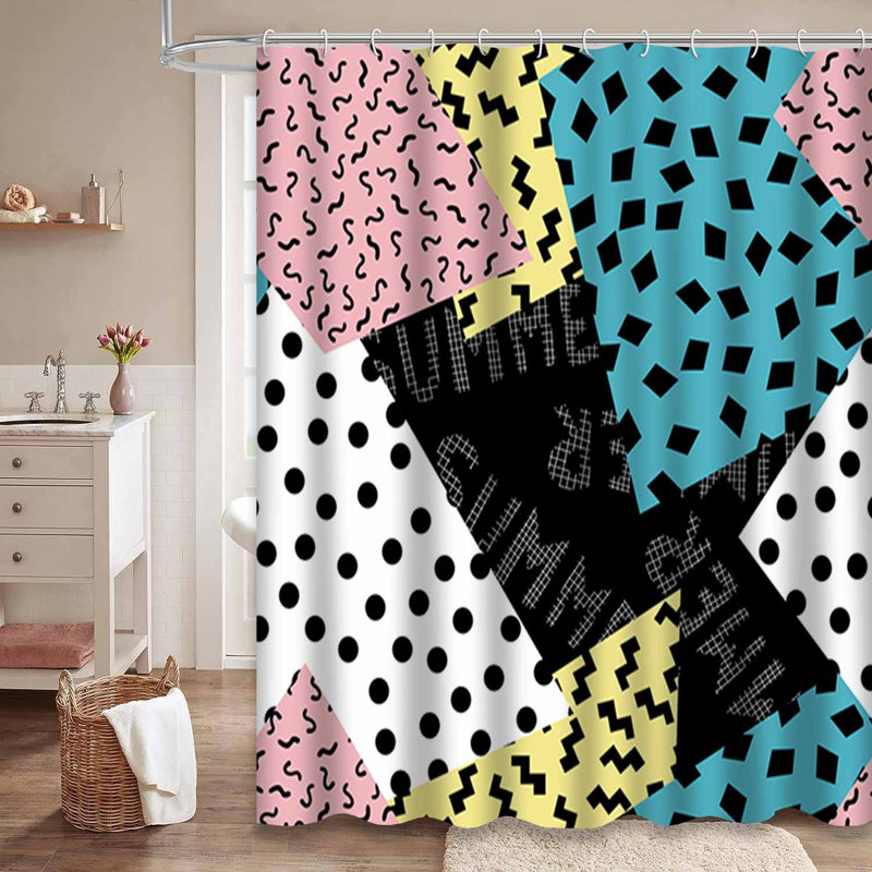 Rideau de douche imperméable à motif géométrique abstrait avec 12 crochets, L 72 po x l 72 po