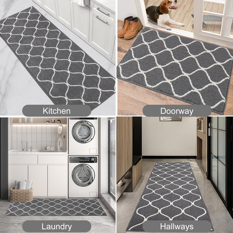Striped Water Resistant Non-Skid Kitchen Mat, Rectangle 50.8cm x 81.3cm, Grey