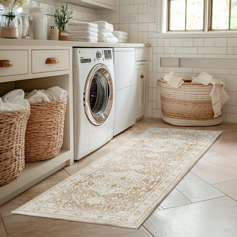 Purl Chenille Mashine Washable Vintage Indoor Arae Rug with Non-Slip Backing for Bedroom Living Room Kitchen Entryway