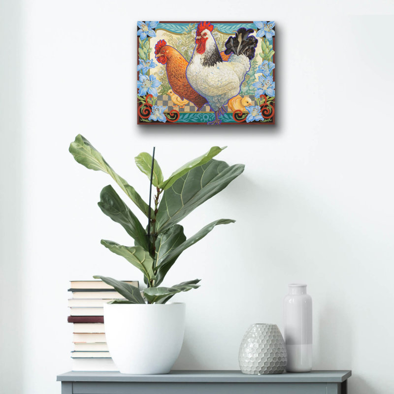 Art mural en verre Gracie Oaks «The Barnyard Brood» par David Galchutt, H 12 po x l 16 po x P 0,13 po