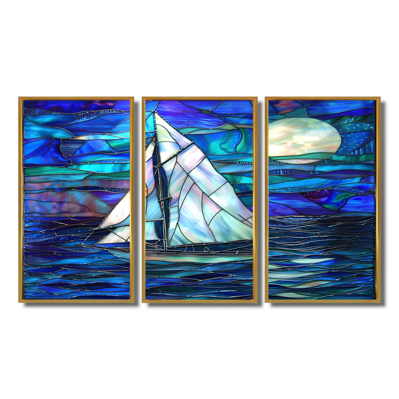 Amarre - ensemble d'art mural bateau, Cadre flottant doré, H 32 po x l 48 po x P 1 po