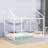 Metal Full House Floor Bed With Roof And Fence-Style Guardrails-988474333