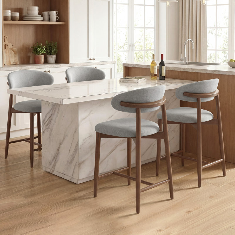 Tabouret de bar rembourré à hauteur de comptoir avec pieds en bois massif, 4, Gris