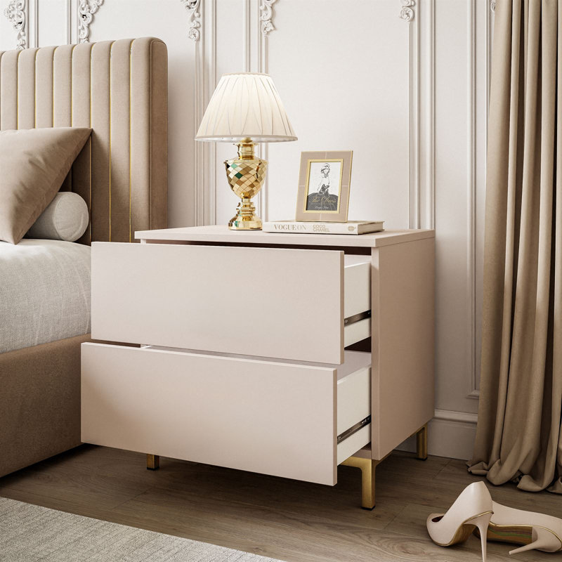 Aayam 55cm W Bedside Table, Cashmere/Gold