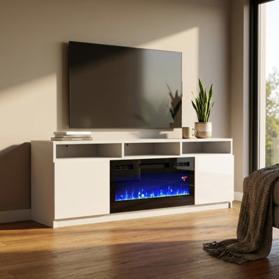 Anirudh 63" Modern TV Stand with Electric Fireplace, High Gloss Finish, Media Storage