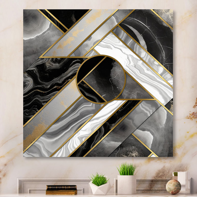 Marate granit agate avec touches dorées - impression sur toile géométrique moderne, H 16 po x l 16 po x P 1 po, Toile tendue