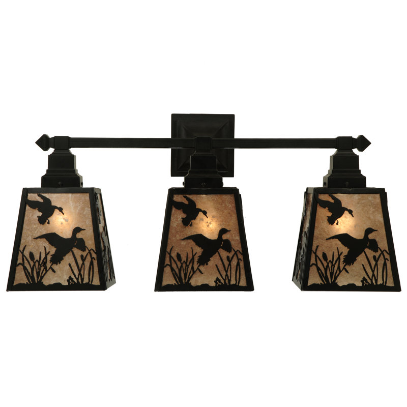 Black Rustic 3-Light Vanity Sconce with Wildlife Design
