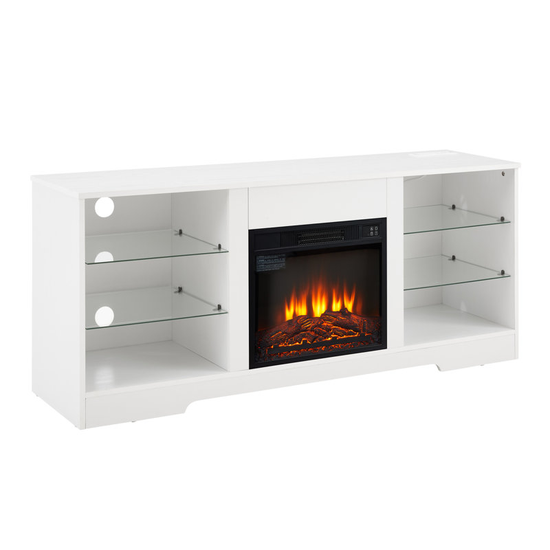 Console de foyer électrique, vitesse de flamme réglable, charge, blanc, pour les téléviseurs de 32 à 62 po