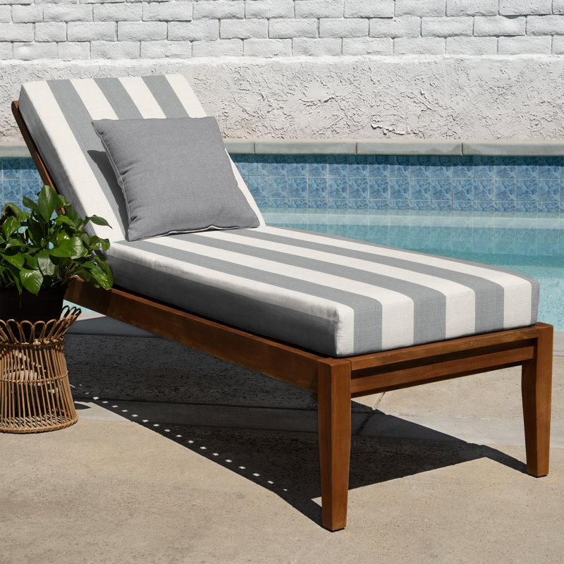 Outdoor Chaise Lounge Cushion – Weather-Resistant, Reversible, Plush Comfort - Basics by Wayfair™, Grey Awning Stripe